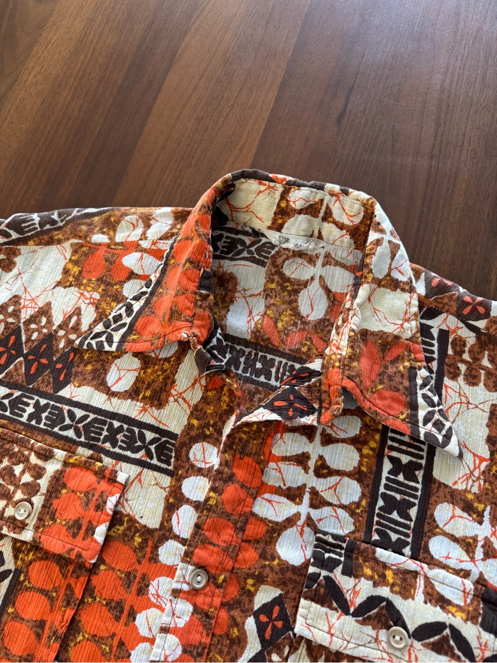 Vintage 70s Tiki Hawaiian Shirt XL XXL Tropical Barkcloth Style Camp Collar - Picture 6 of 15